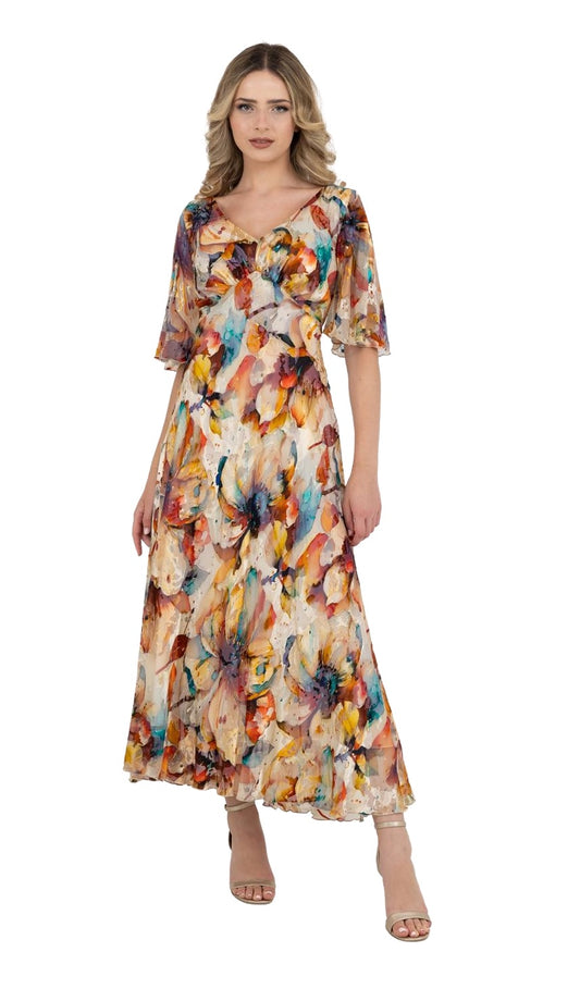 Allison Multicoloured Floral Print Pure Silk Maxi Dress