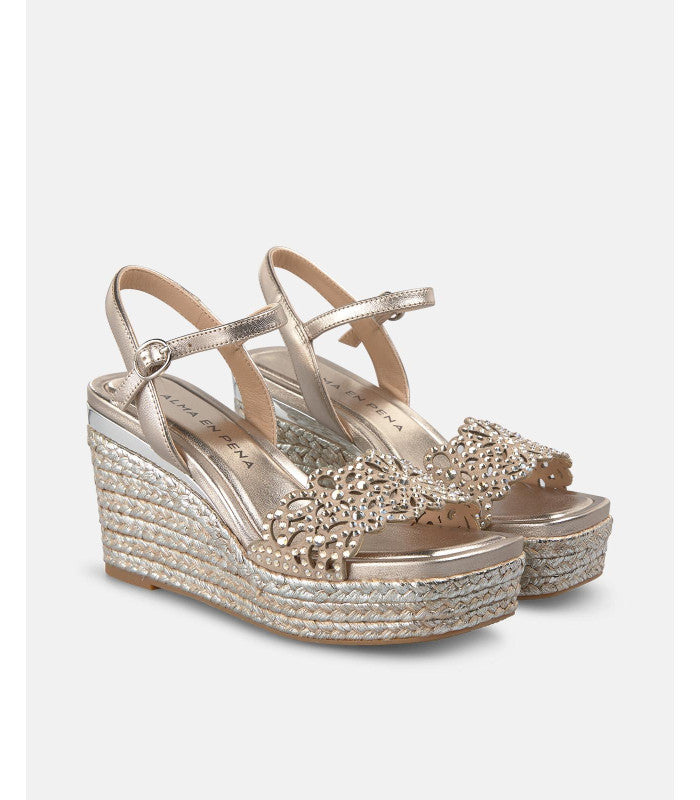Rhinestone Sandal with Raffia Wrapped Wedges - Lucindas on-line