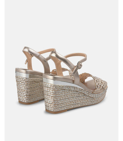 Rhinestone Sandal with Raffia Wrapped Wedges - Lucindas on-line