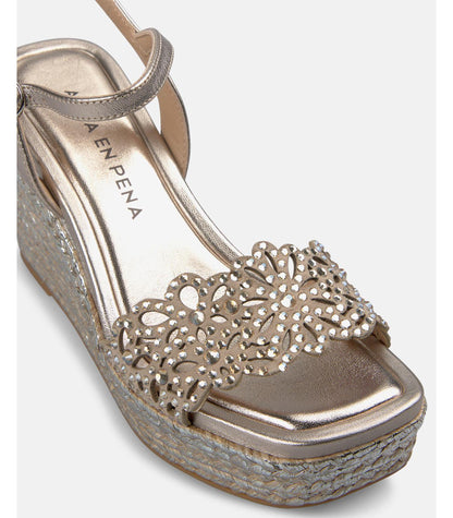 Rhinestone Sandal with Raffia Wrapped Wedges - Lucindas on-line