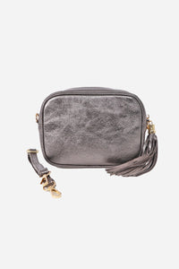 Silver Leather Camera Bag