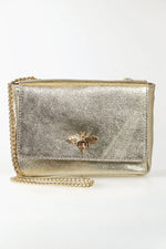 Load image into Gallery viewer, Gold Leather Bag with Bee Clasp and Chain Strap
