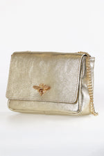 Load image into Gallery viewer, Gold Leather Bag with Bee Clasp and Chain Strap
