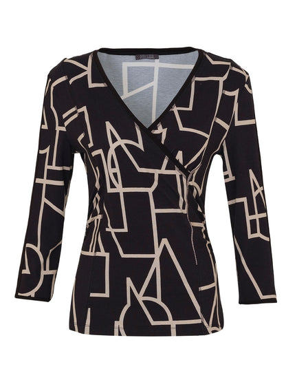 Black Upbeat Print Wrap Top 73102