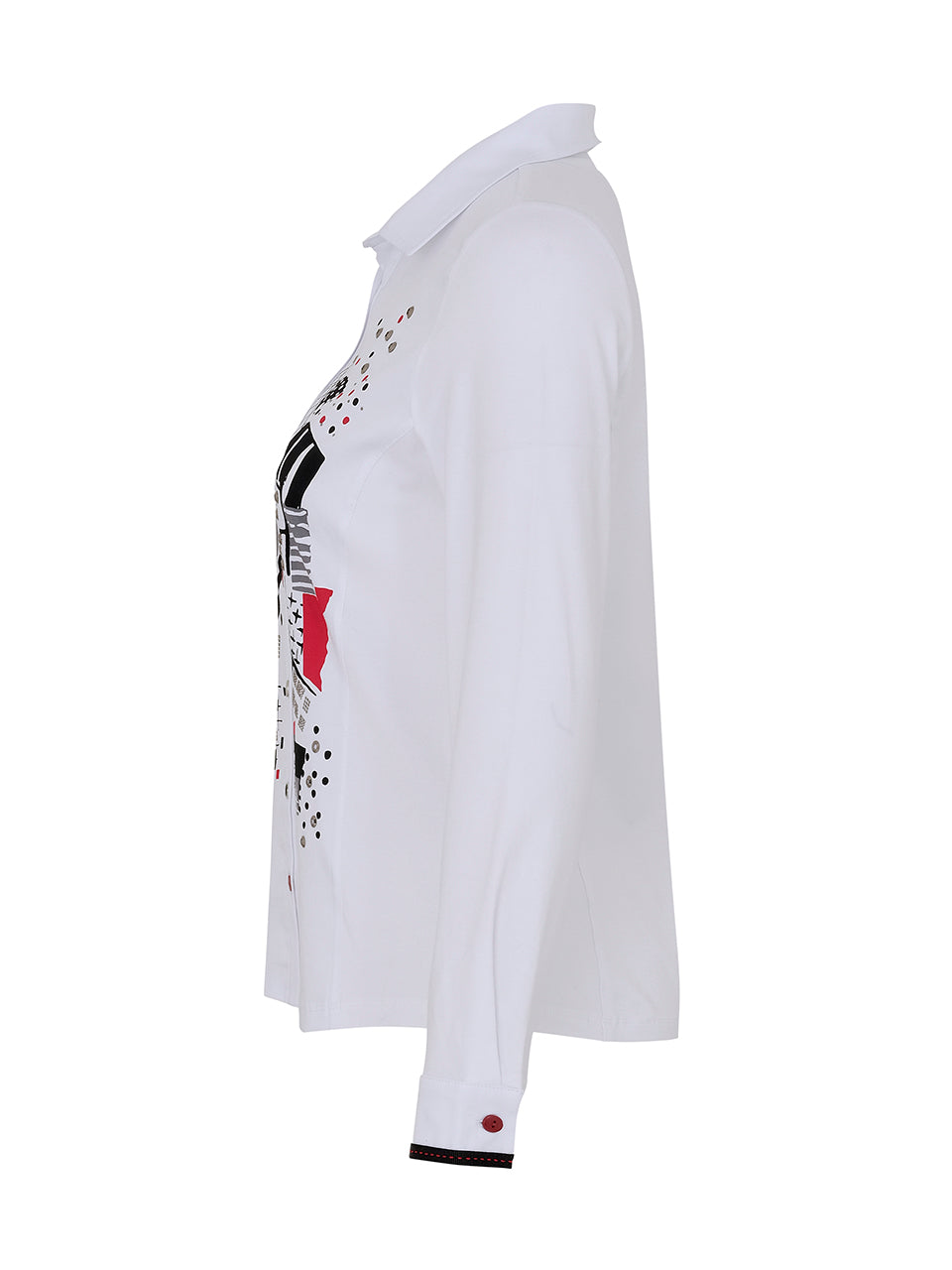 White Shirt with Print and Rhinestone 73605