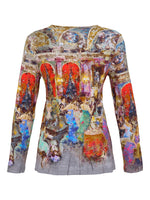 Load image into Gallery viewer, V-Neck Jersey Impressionist Print Top 73733
