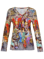 Load image into Gallery viewer, V-Neck Jersey Impressionist Print Top 73733
