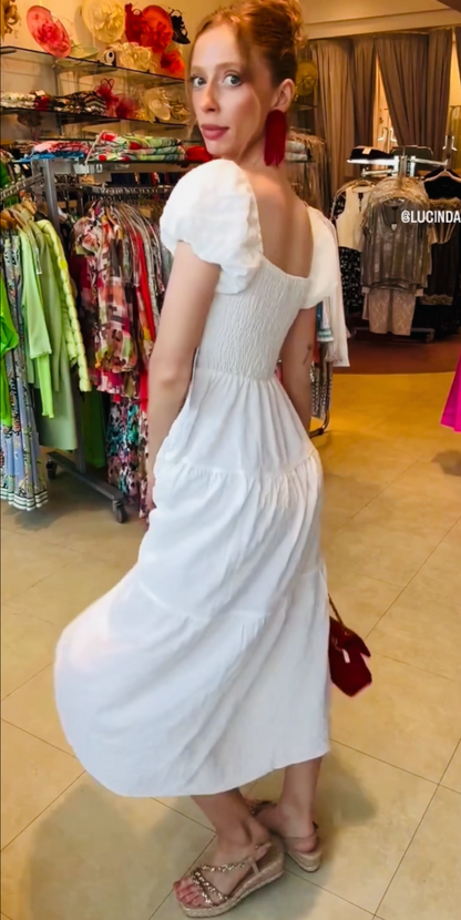Offwhite Textured Tiered Midi Dress