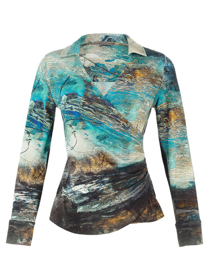 Artistic Print Wrap Top