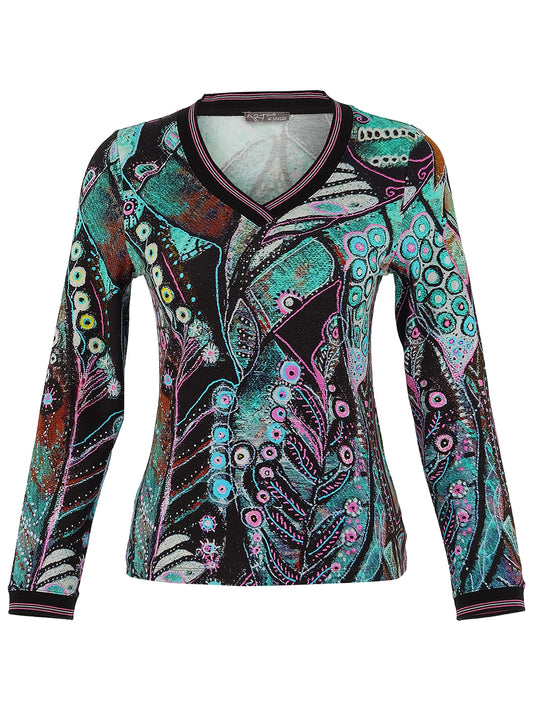 Dolcezza "Enchanted Island" Printed V-neck Top Lucindas