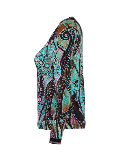 Dolcezza "Enchanted Island" Printed V-neck Top Lucindas