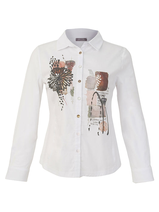 Asymmetrical Abstract Print Button-Down Shirt