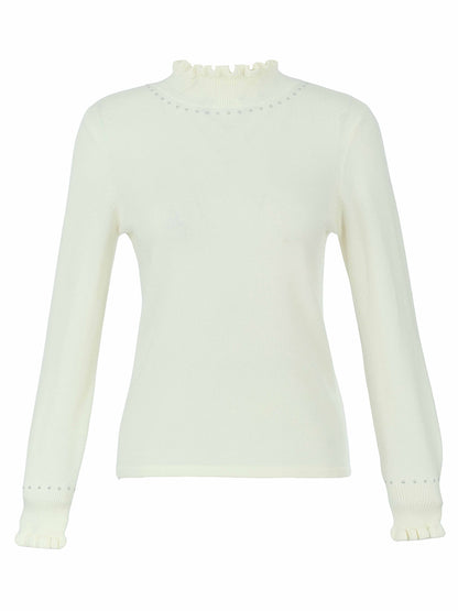 Studded Frill Neck Knit Jumper