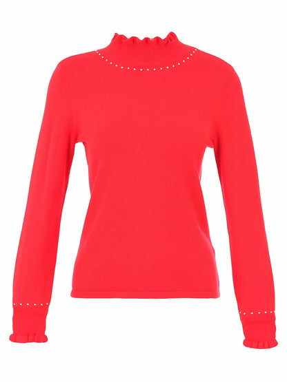 Studded Frill Neck Knit Jumper