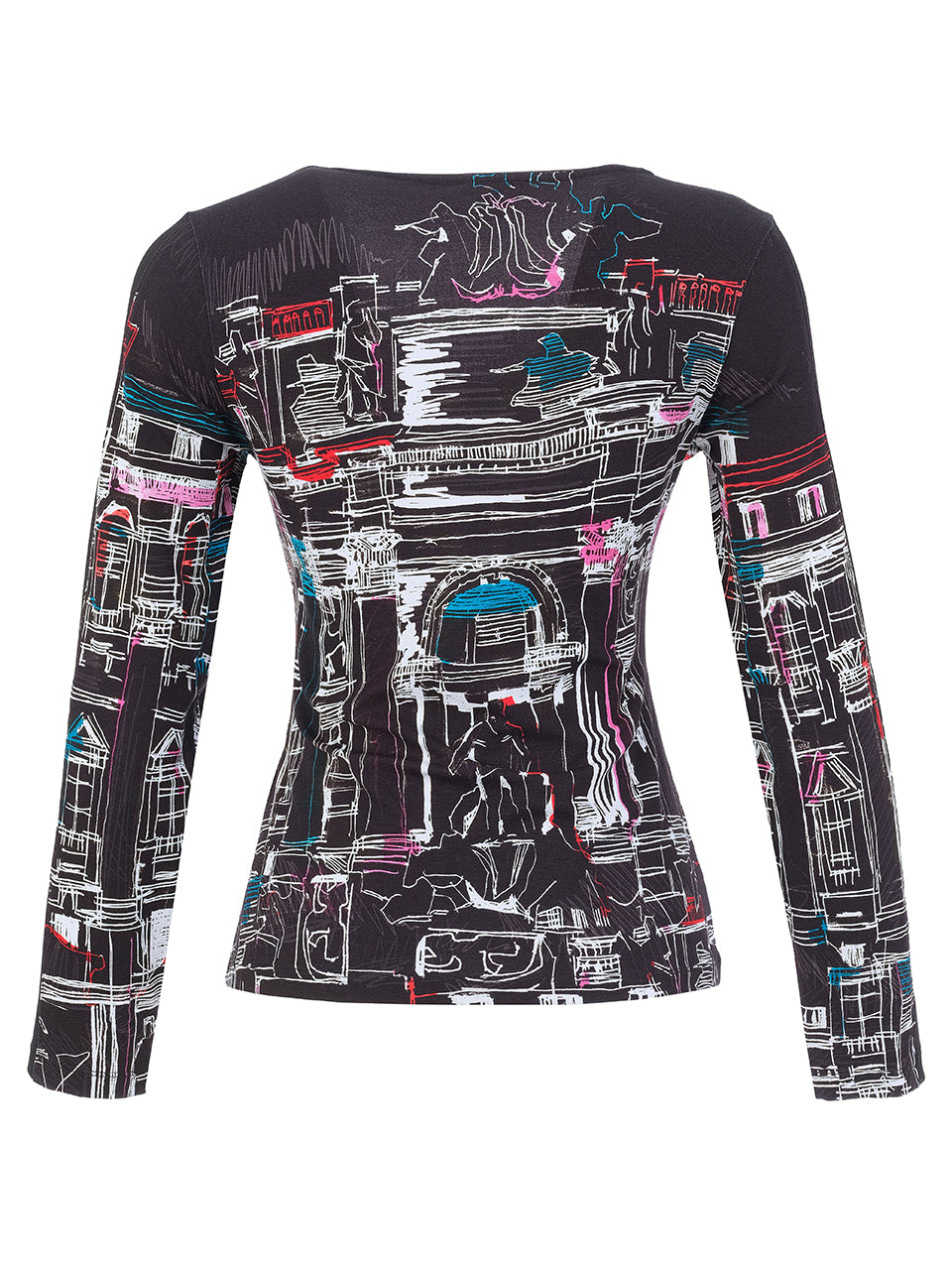 "Trevi" Art Top with Mesh Sleeve Detail