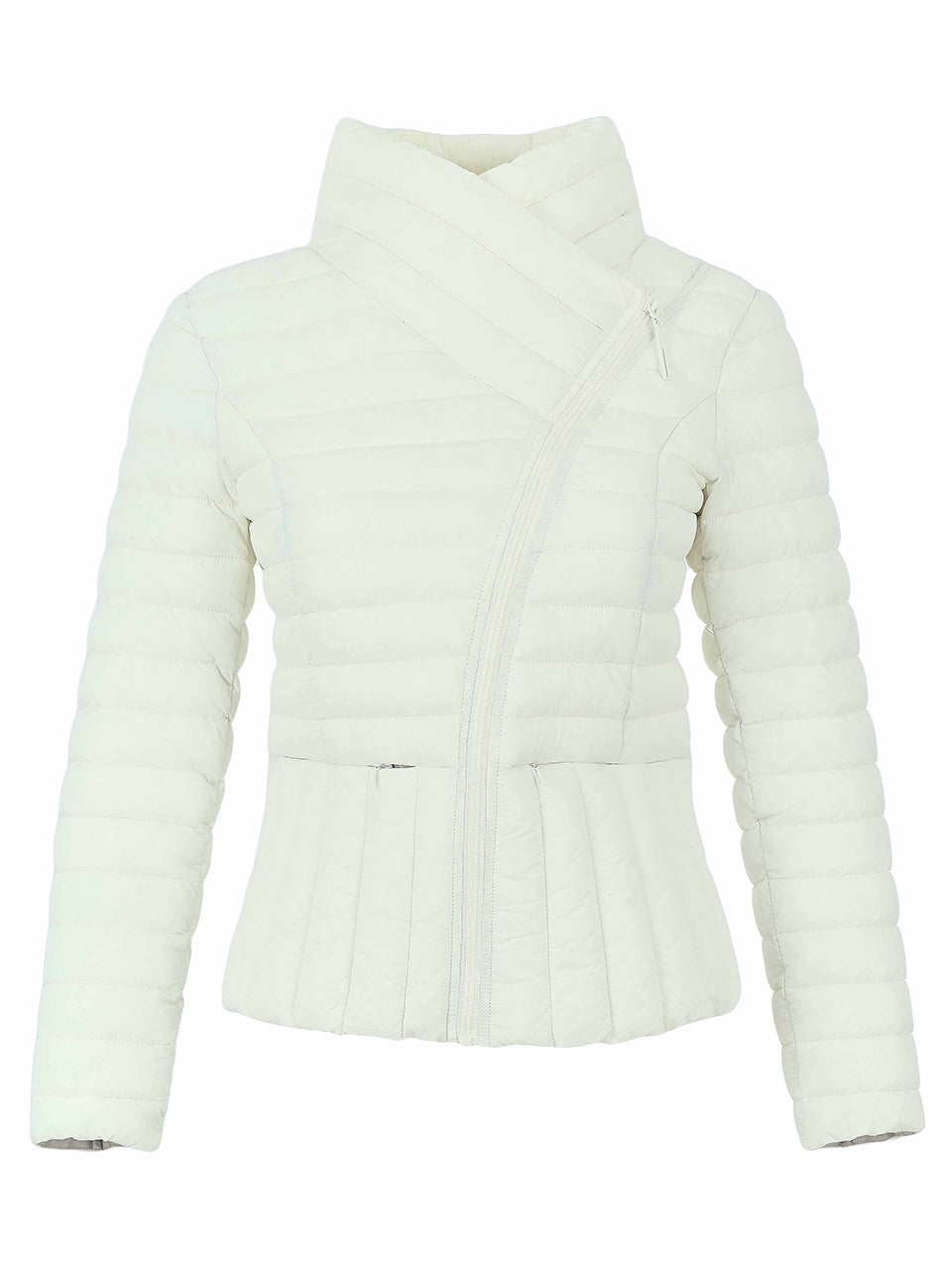 White Asymmetric Fitted Puffer Jacket