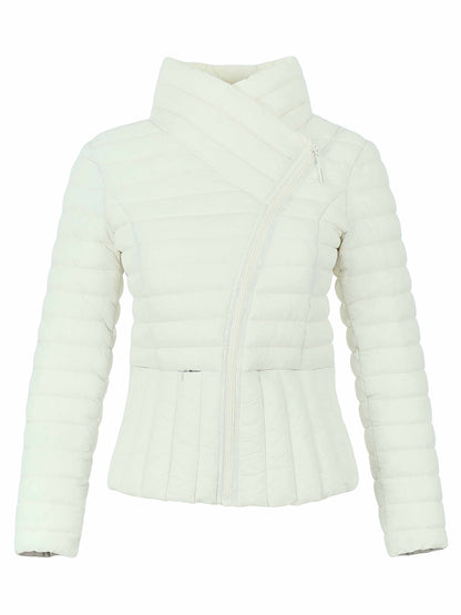 White Asymmetric Fitted Puffer Jacket