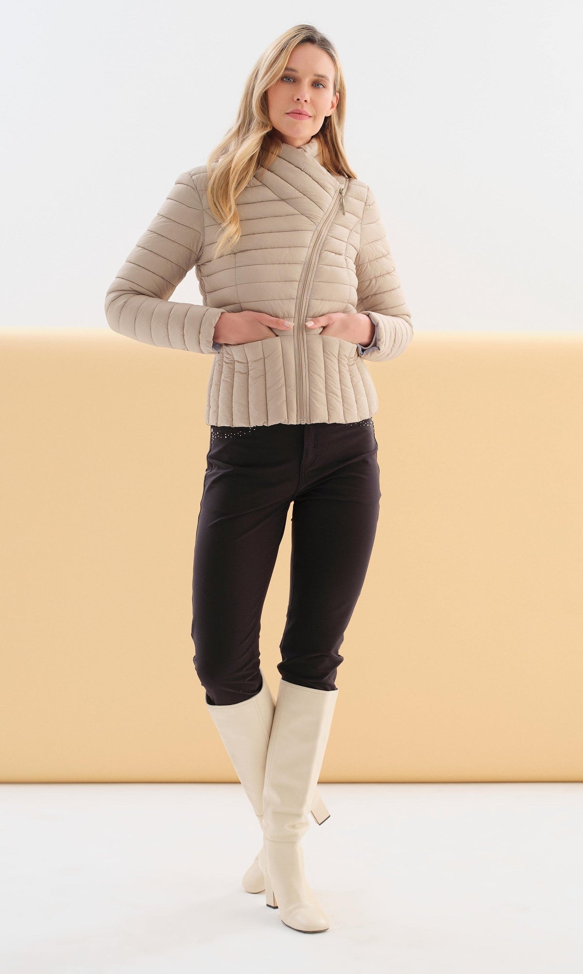 White Asymmetric Fitted Puffer Jacket