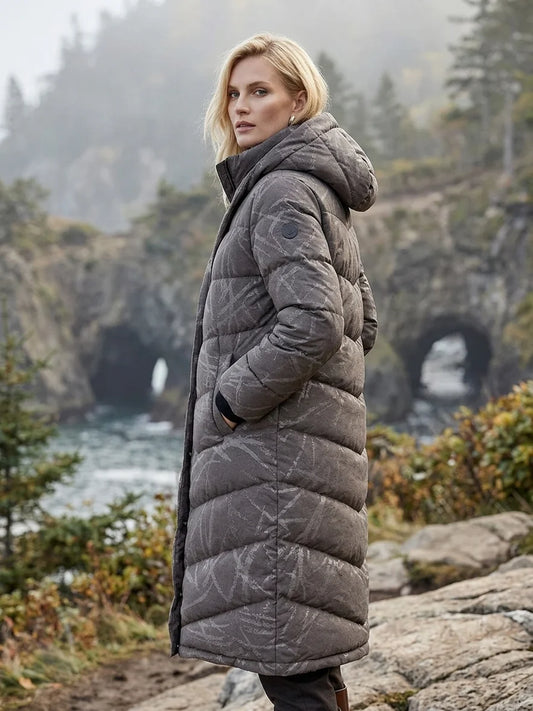 Shimmer-Finish Hooded Longline Puffer Coat - Lucindas on-line
