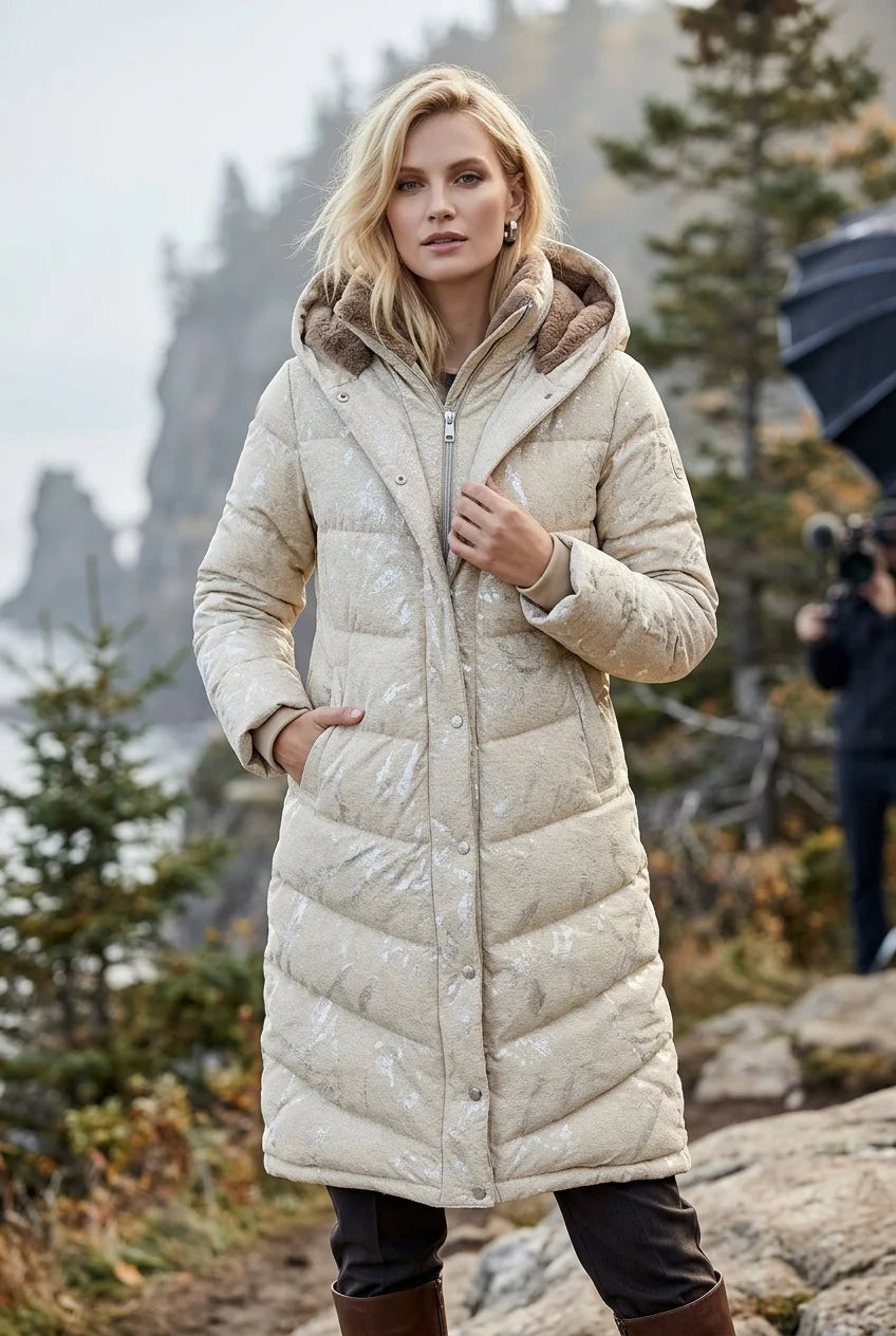 Shimmer-Finish Hooded Longline Puffer Coat - Lucindas on-line