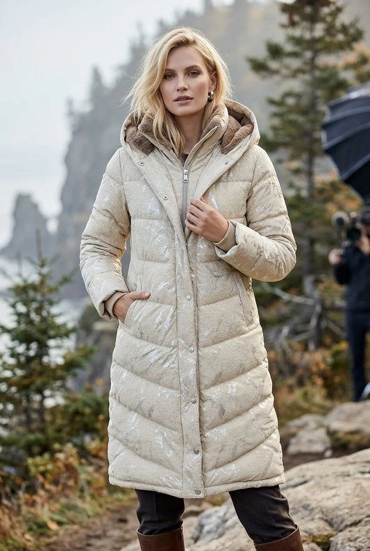 Shimmer-Finish Hooded Longline Puffer Coat - Lucindas on-line
