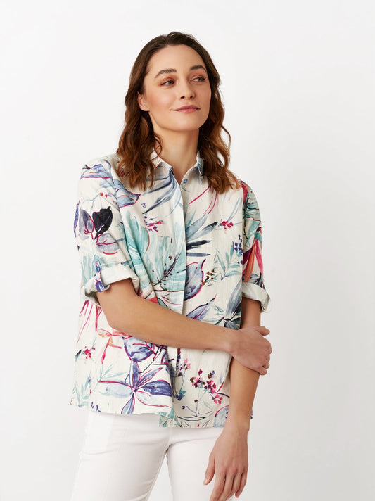Linen Blouse with Colourful Print 1438-2