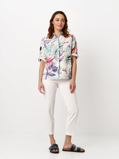 Linen Blouse with Colourful Print 1438-2