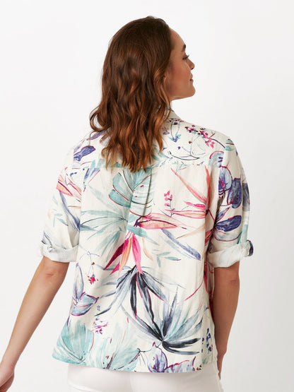 Linen Blouse with Colourful Print 1438-2