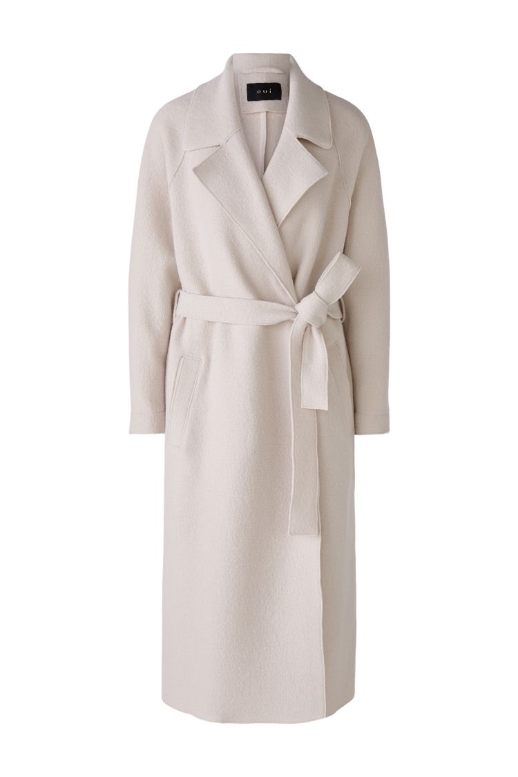 Stone Double-breasted Wool Coat with Belt 79297
