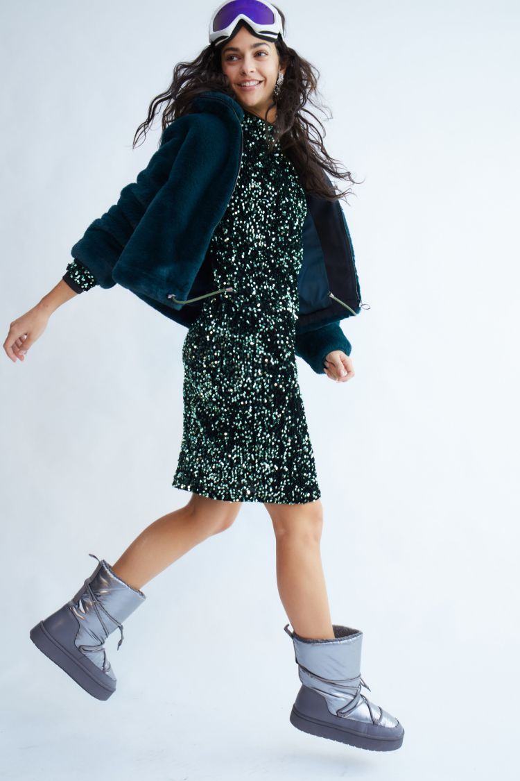 Green Sequin Velvet Dress 80074