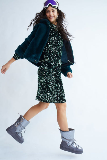 Green Sequin Velvet Dress 80074