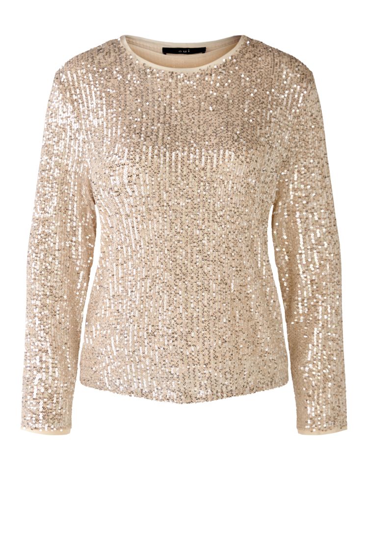 Champagne Long Sleeved Sequin Top 80097