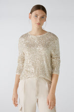 Load image into Gallery viewer, Champagne Long Sleeved Sequin Top 80097
