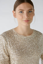 Load image into Gallery viewer, Champagne Long Sleeved Sequin Top 80097
