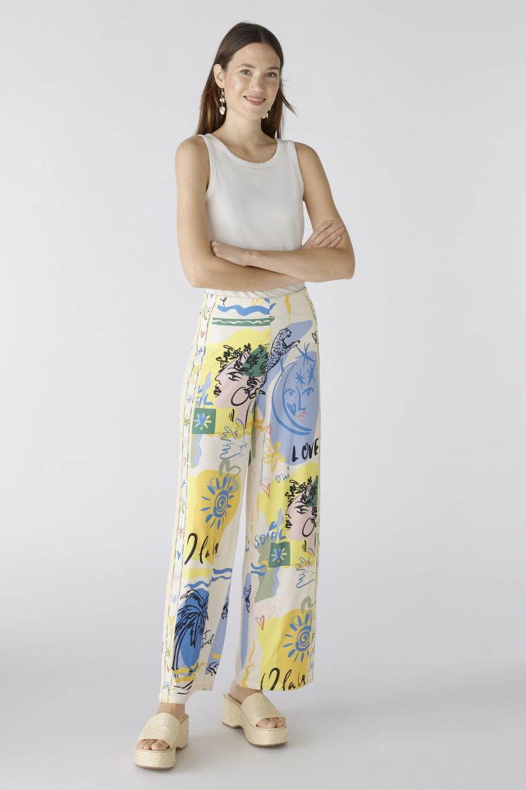 Oui Crease Free Marlene Print wide Leg Trouser 87582