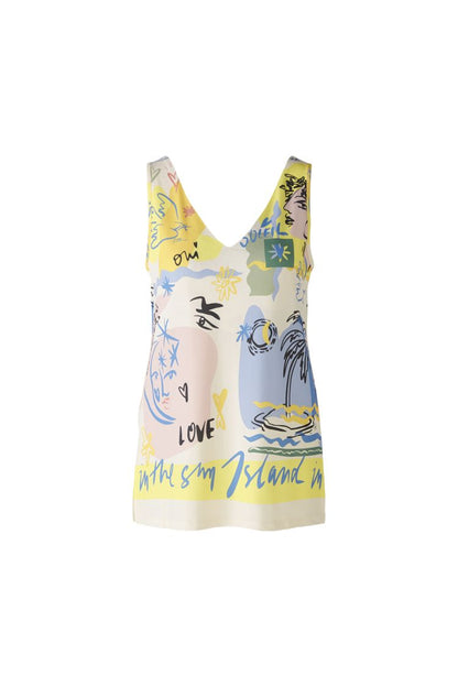 Oui V Neck Sea Printed Top 88013