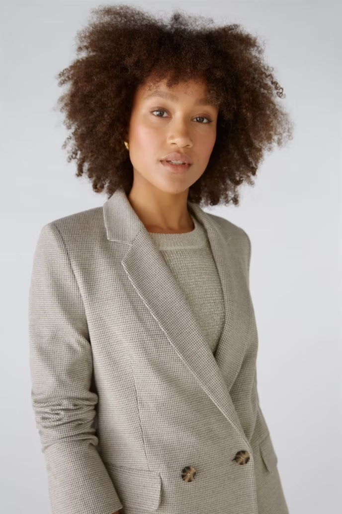 Oui Houndstooth Cotton Blend Blazer 89072