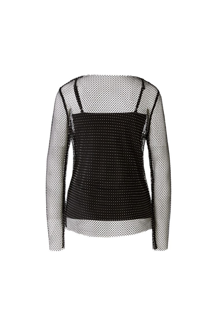 Black Mesh Top with Silver Rhinestone 90103