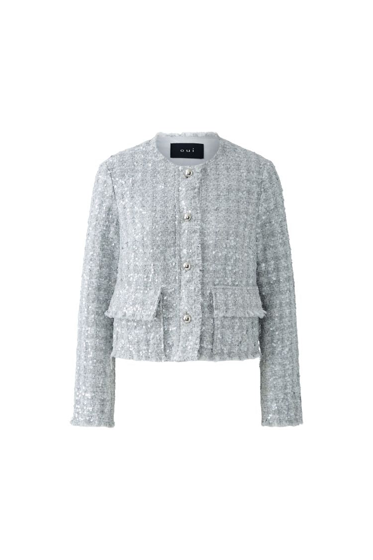 Oui Jacket Silver Sequin Boucle Button Front 92065 