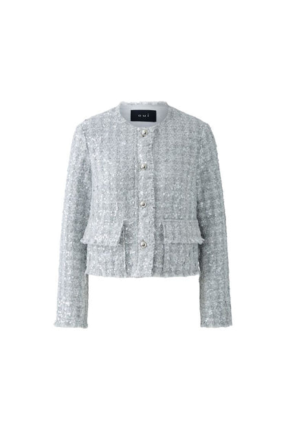 Oui Jacket Silver Sequin Boucle Button Front 92065 