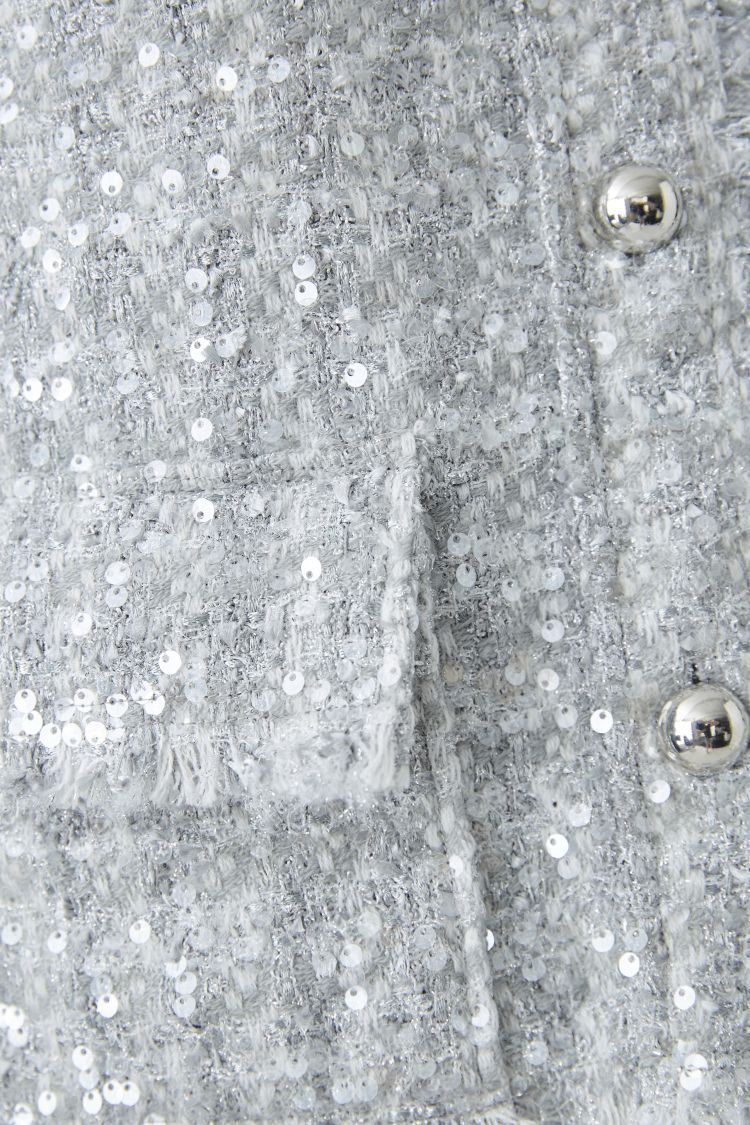 Oui Jacket Silver Sequin Boucle Button Front 92065 