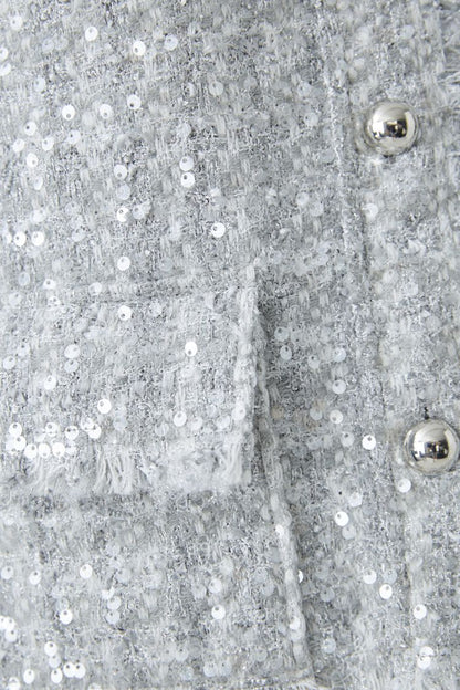 Oui Jacket Silver Sequin Boucle Button Front 92065 