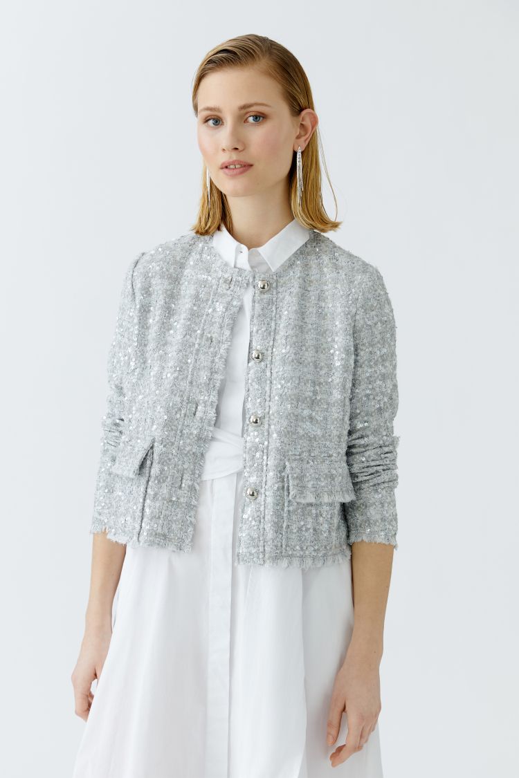 Oui Jacket Silver Sequin Boucle Button Front 92065 