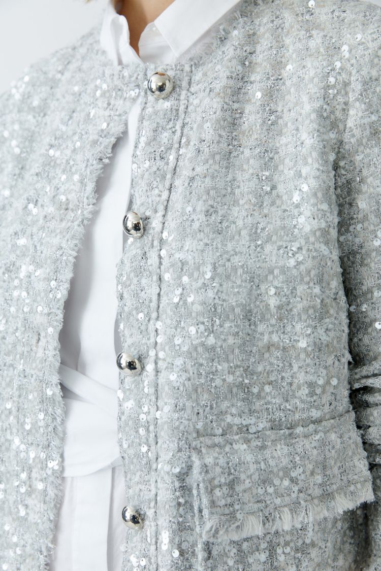 Oui Jacket Silver Sequin Boucle Button Front 92065 