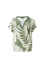 Load image into Gallery viewer, Khaki Leaf Print Top with Stripe Jersey Back 92987
