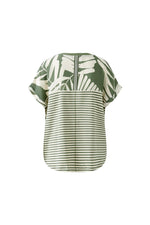 Load image into Gallery viewer, Khaki Leaf Print Top with Stripe Jersey Back 92987
