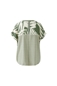 Khaki Leaf Print Top with Stripe Jersey Back 92987