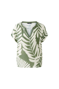 Khaki Leaf Print Top with Stripe Jersey Back 92987