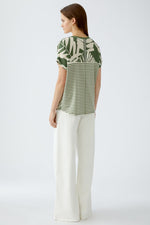 Load image into Gallery viewer, Khaki Leaf Print Top with Stripe Jersey Back 92987
