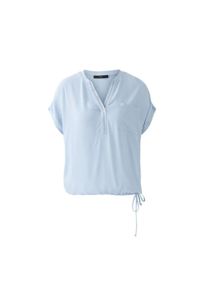 Oui V-Neck Cap Sleeve Blouse with drawstring 92989